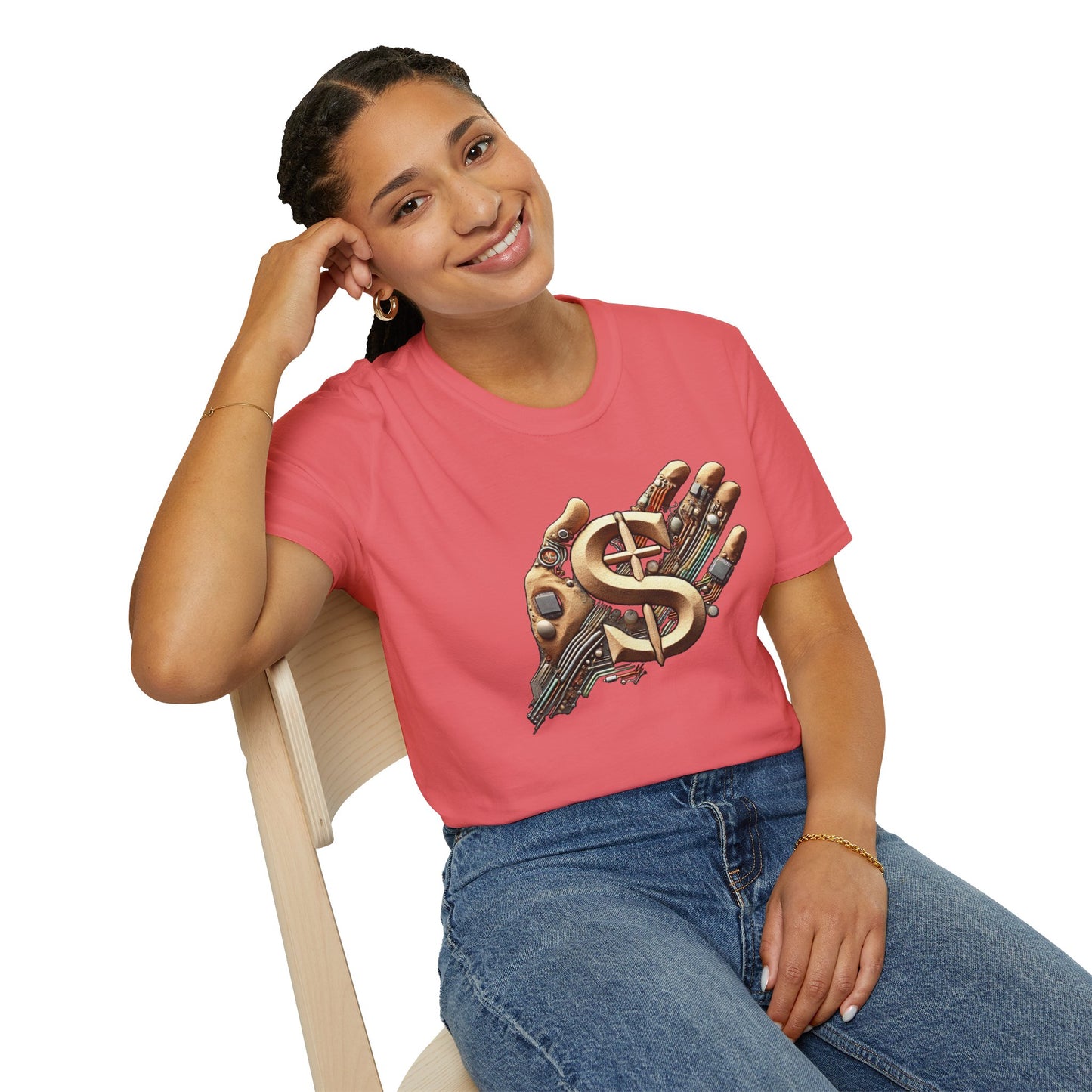 Vintage Robotic Hand Dollar Sign Unisex Softstyle T-Shirt