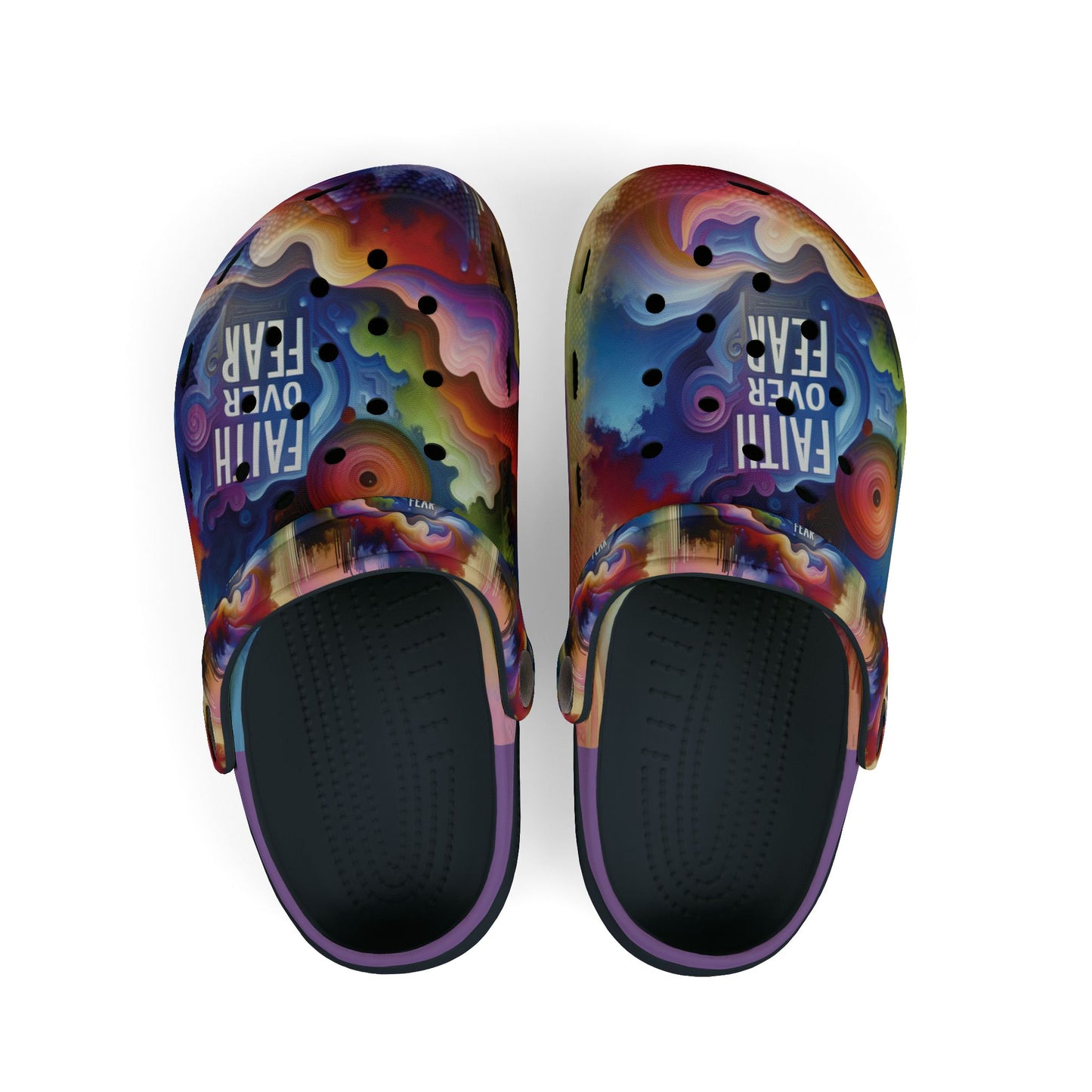 Colorful Kids' crocs - "Faith Over Fear" Inspirational Foam Slip-Ons