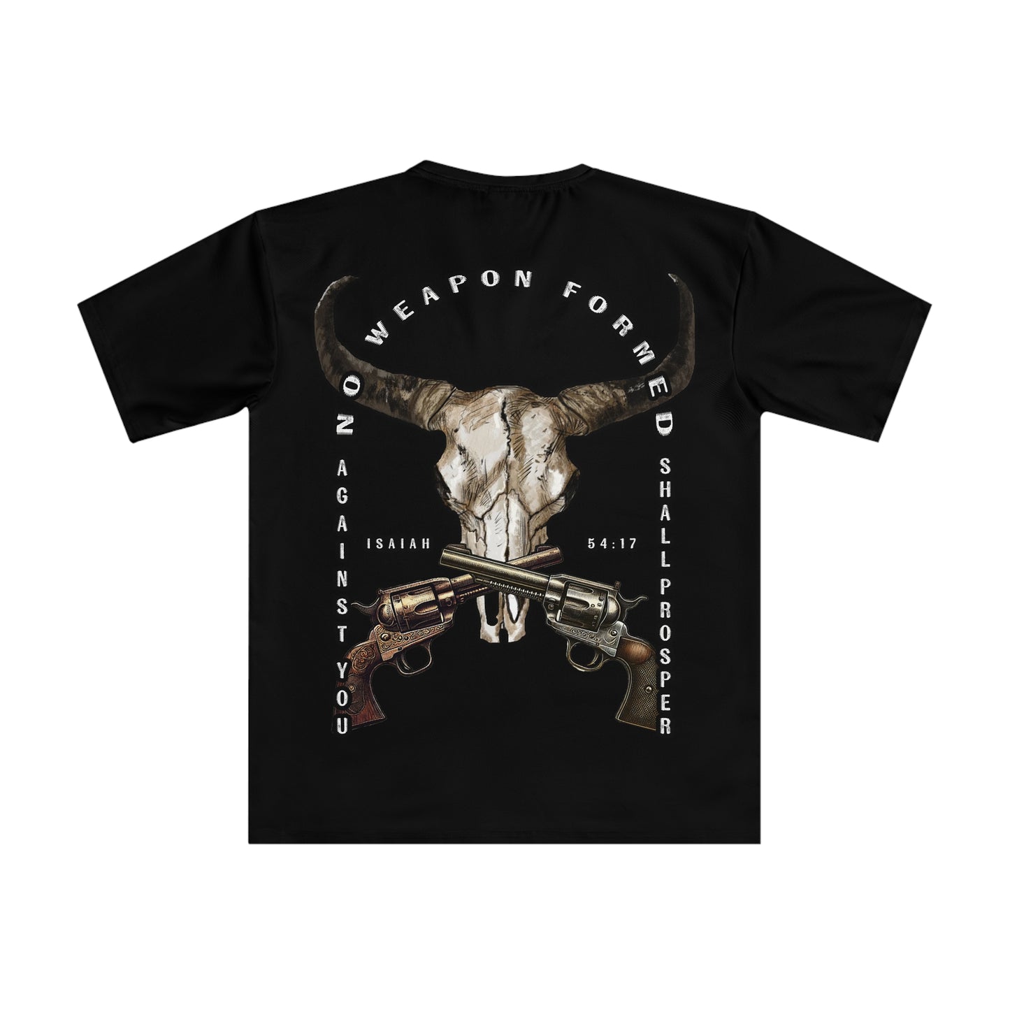 Men's Loose Graphic T-Shirt - 'No Weapon Formed' Western Design