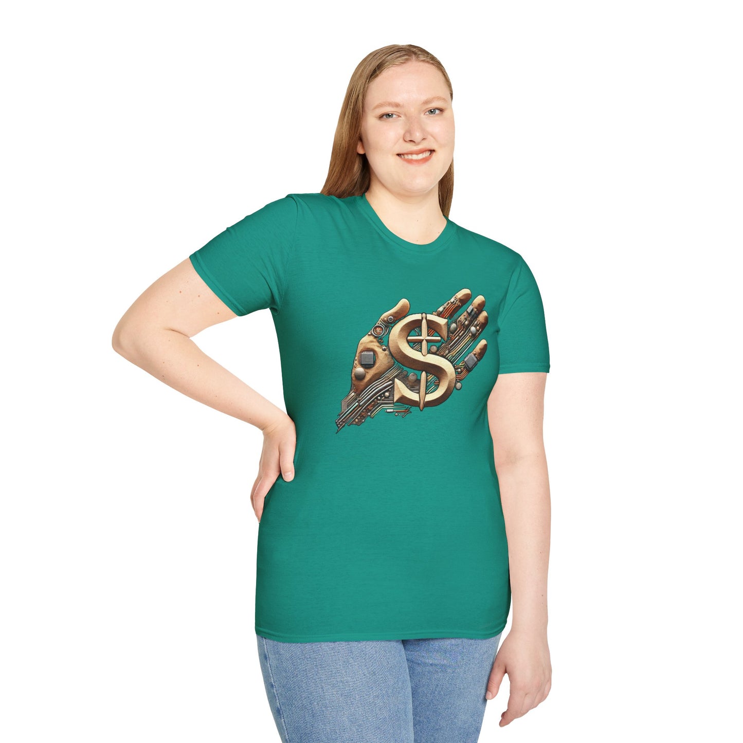 Vintage Robotic Hand Dollar Sign Unisex Softstyle T-Shirt