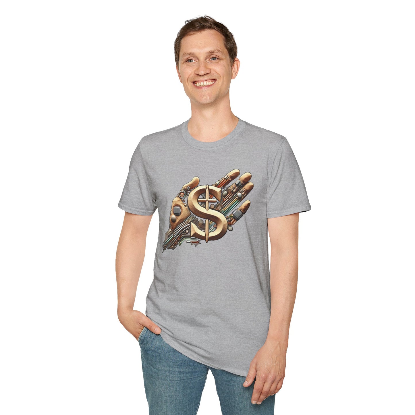 Vintage Robotic Hand Dollar Sign Unisex Softstyle T-Shirt