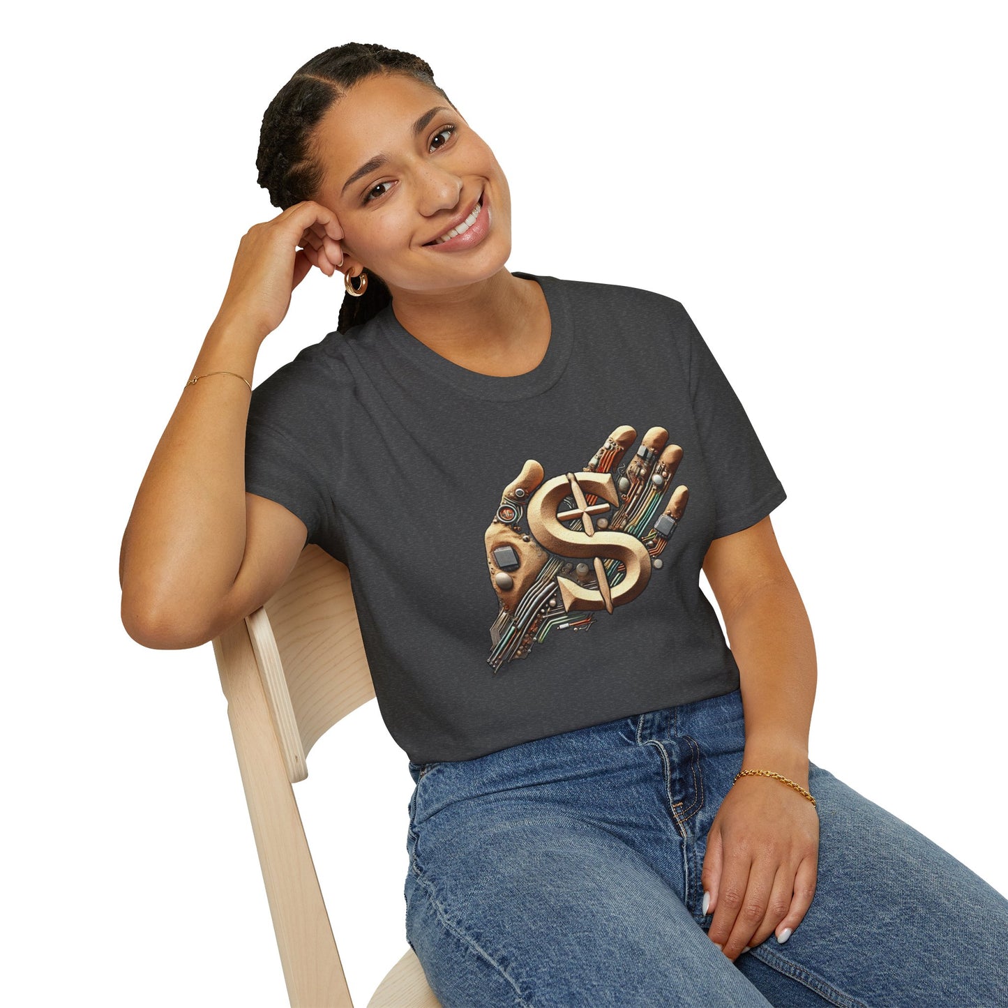 Vintage Robotic Hand Dollar Sign Unisex Softstyle T-Shirt