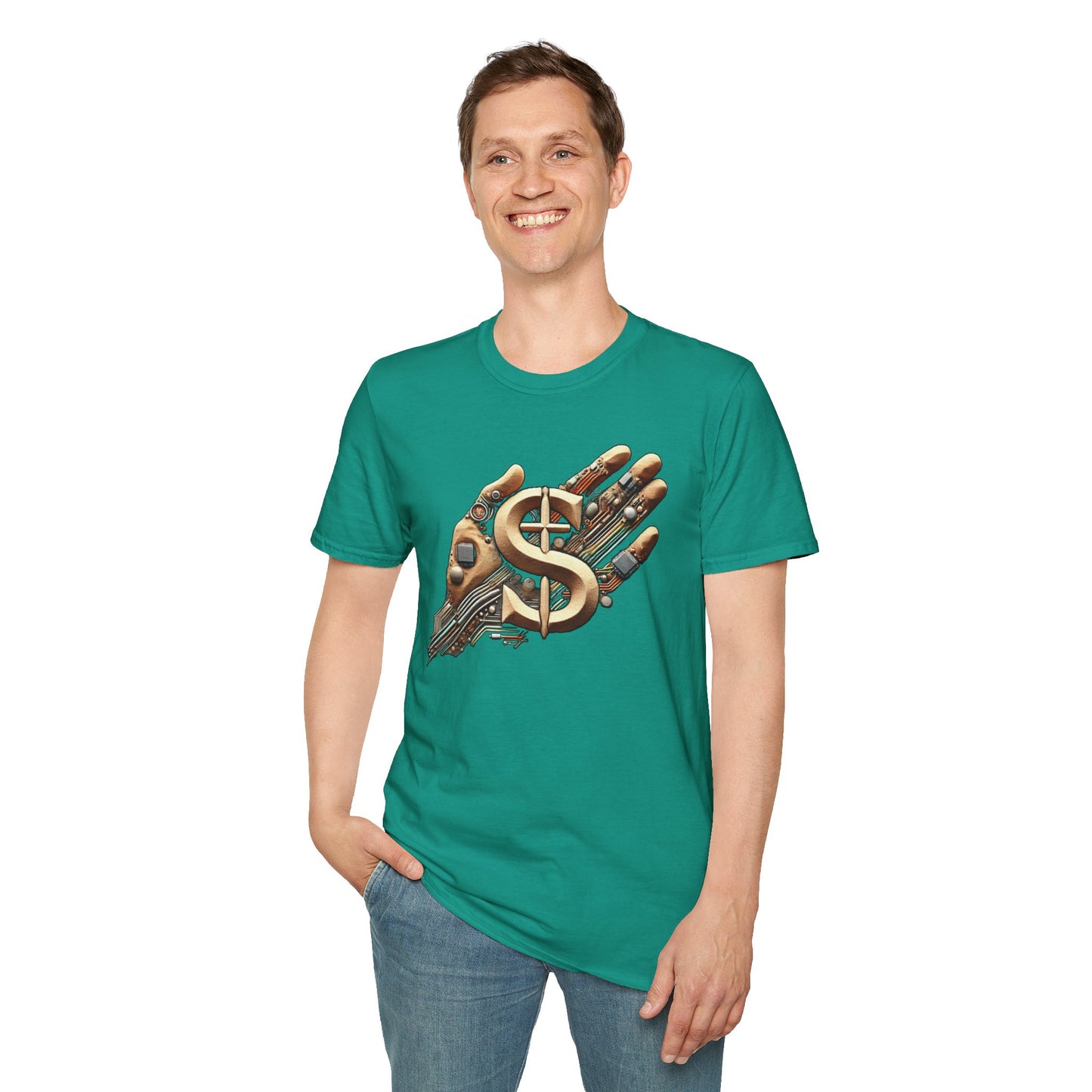 Vintage Robotic Hand Dollar Sign Unisex Softstyle T-Shirt