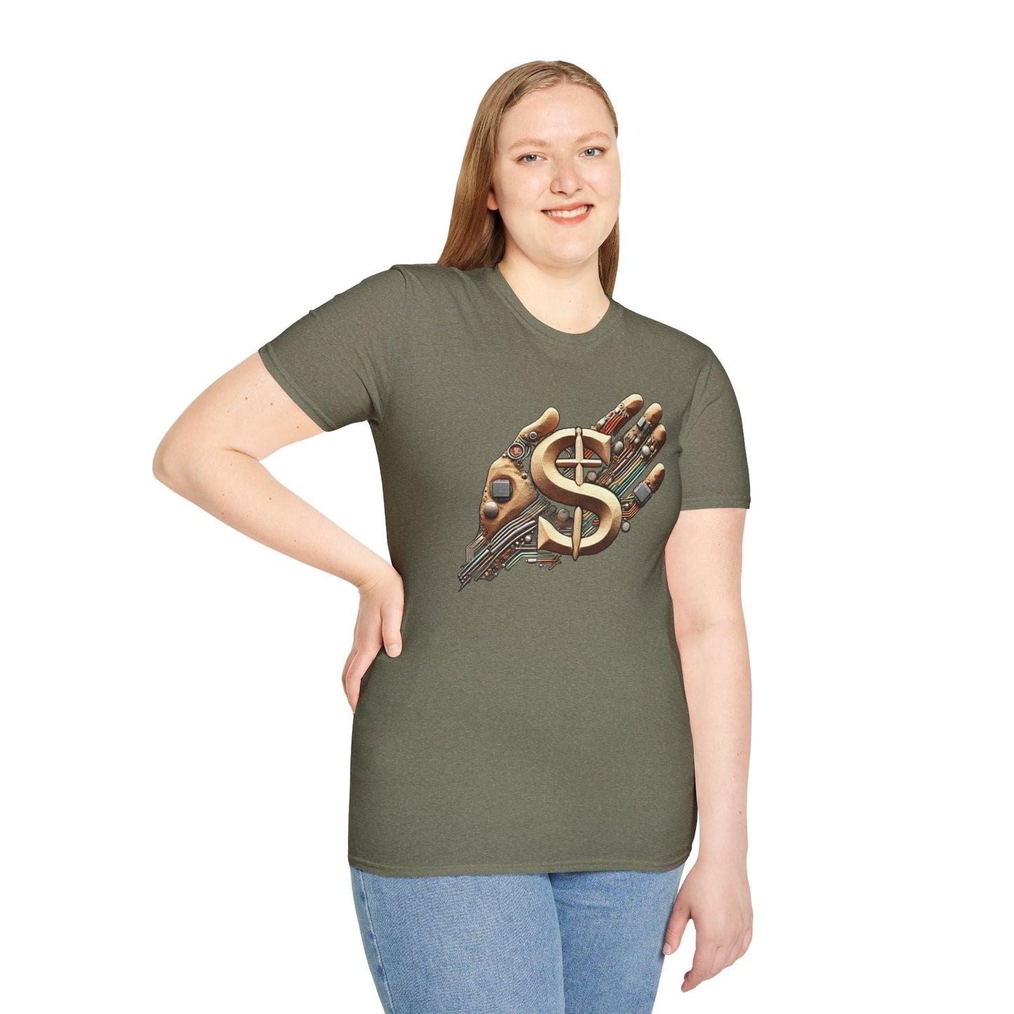Vintage Robotic Hand Dollar Sign Unisex Softstyle T-Shirt