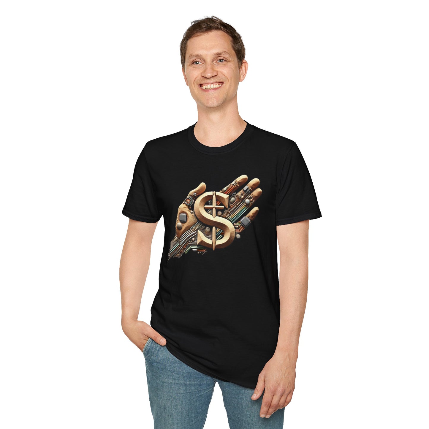 Vintage Robotic Hand Dollar Sign Unisex Softstyle T-Shirt