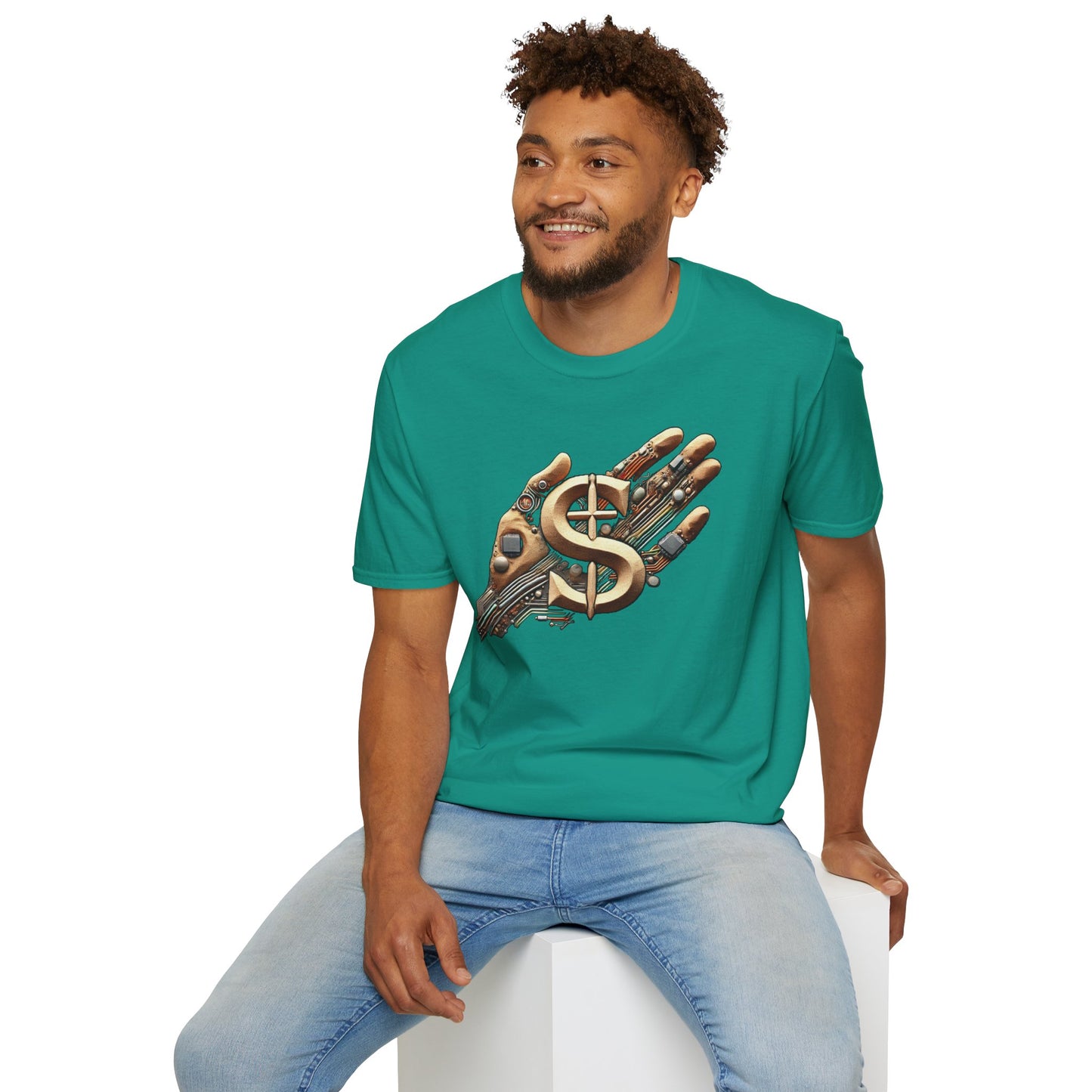 Vintage Robotic Hand Dollar Sign Unisex Softstyle T-Shirt