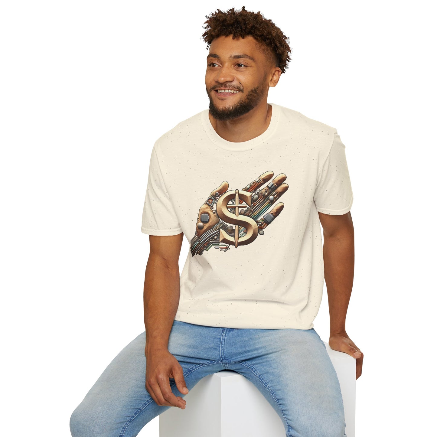 Vintage Robotic Hand Dollar Sign Unisex Softstyle T-Shirt