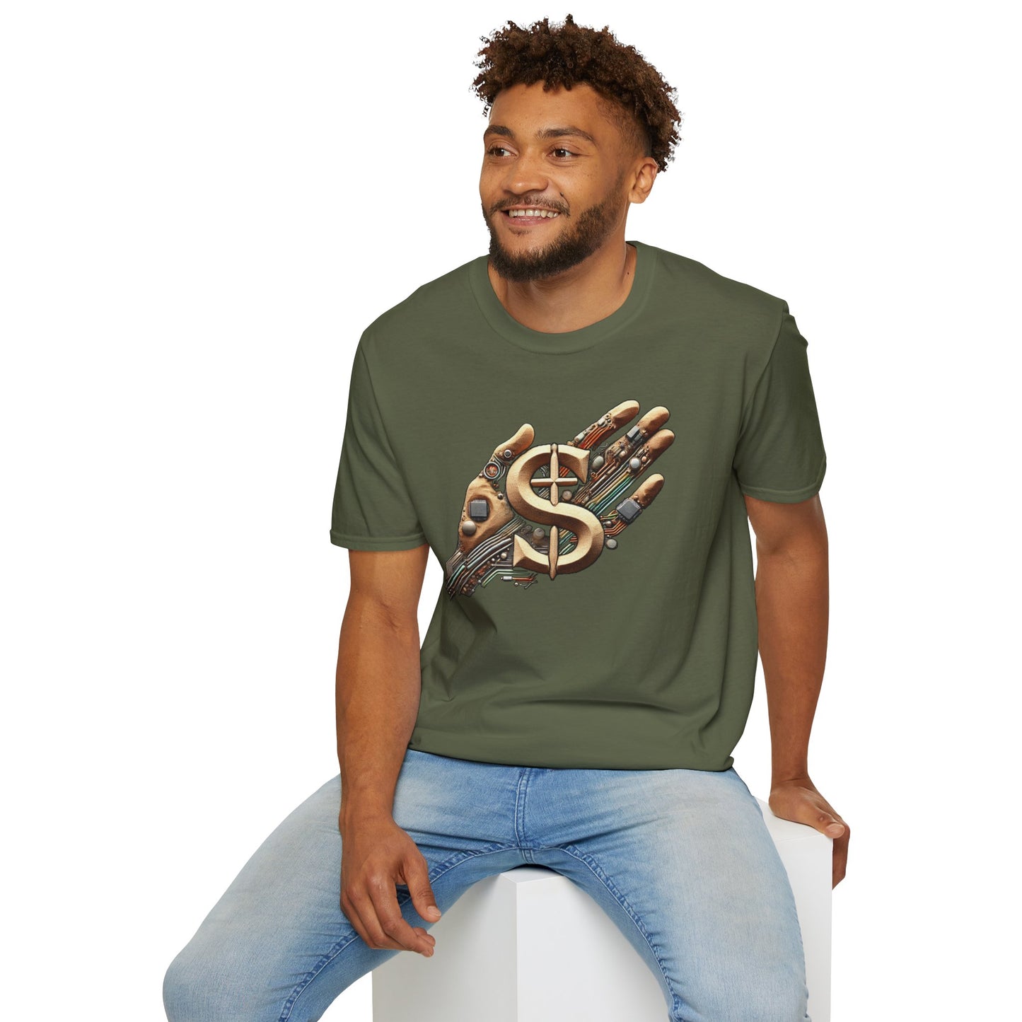 Vintage Robotic Hand Dollar Sign Unisex Softstyle T-Shirt