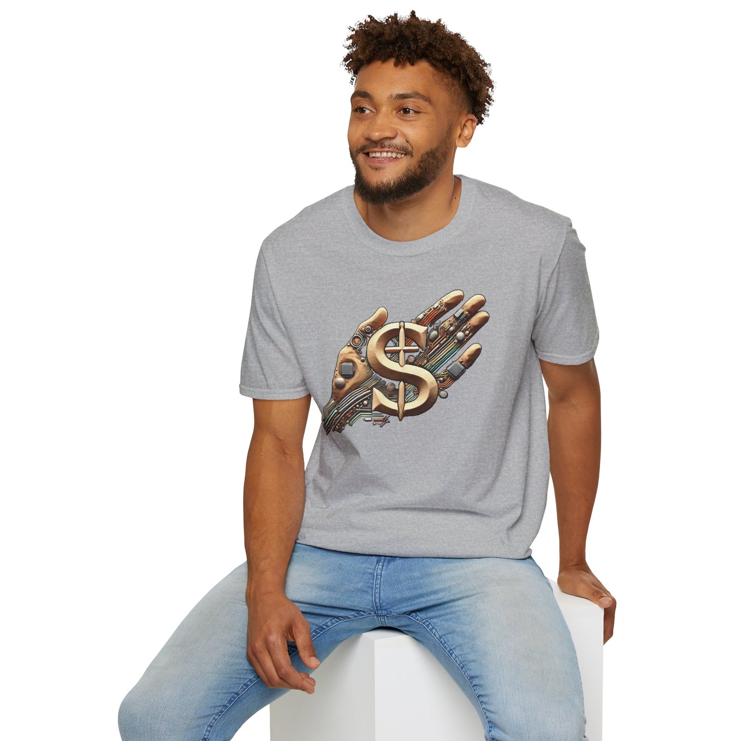 Vintage Robotic Hand Dollar Sign Unisex Softstyle T-Shirt