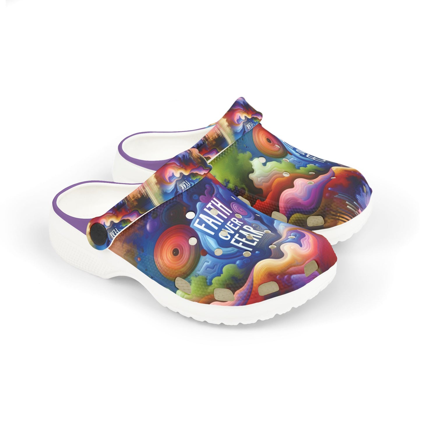 Colorful Kids' crocs - "Faith Over Fear" Inspirational Foam Slip-Ons
