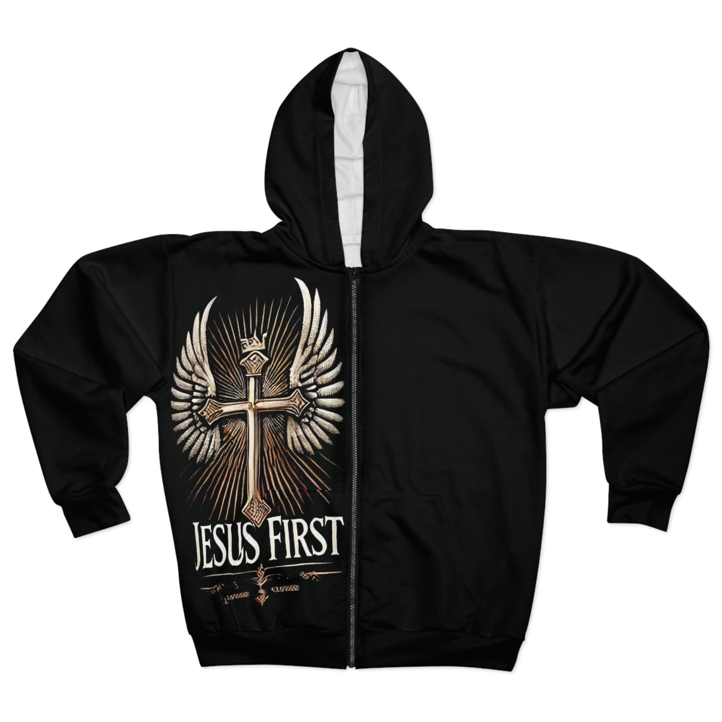 Inspirational Unisex Zip Hoodie - Jesus First & No Weapon Formed Designs