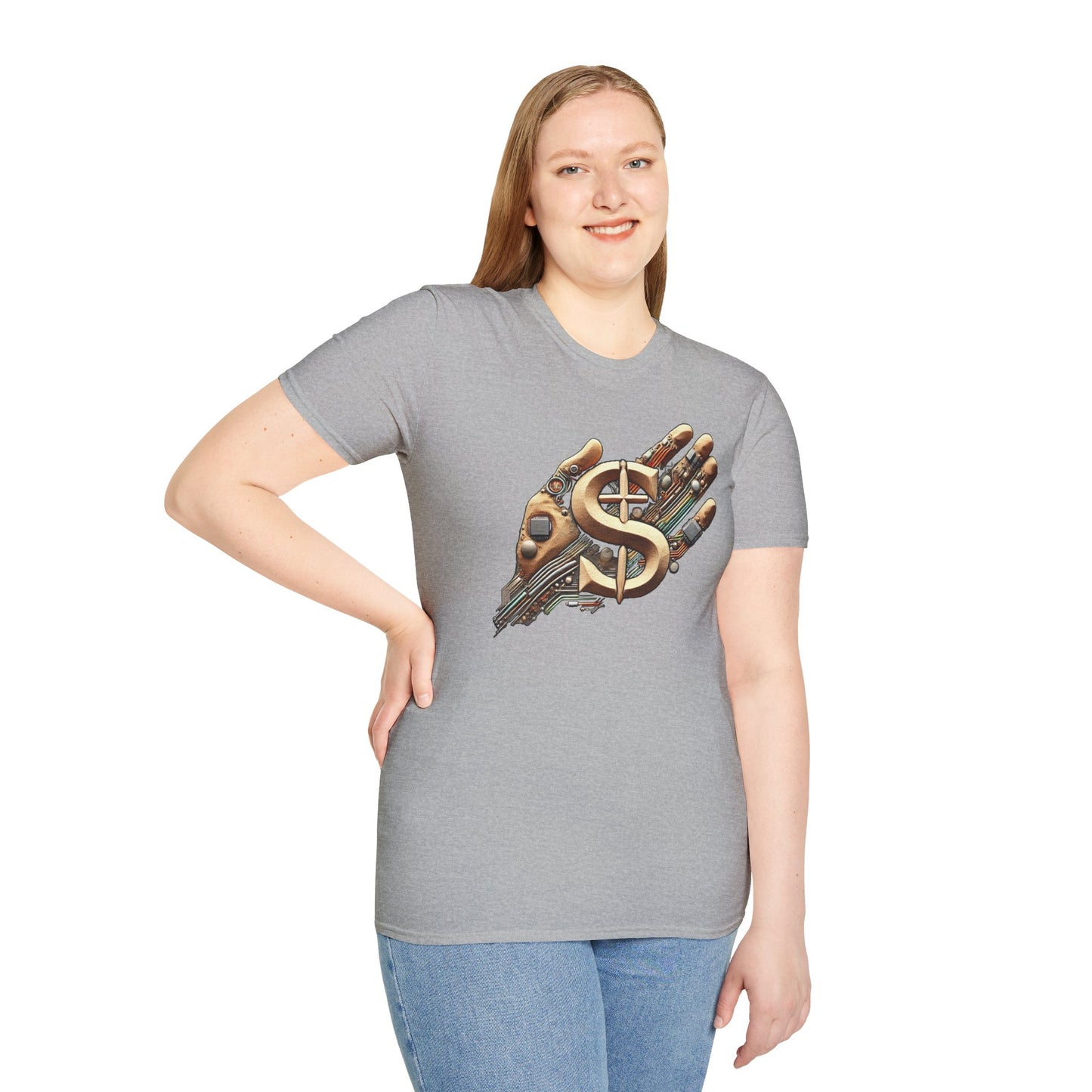 Vintage Robotic Hand Dollar Sign Unisex Softstyle T-Shirt