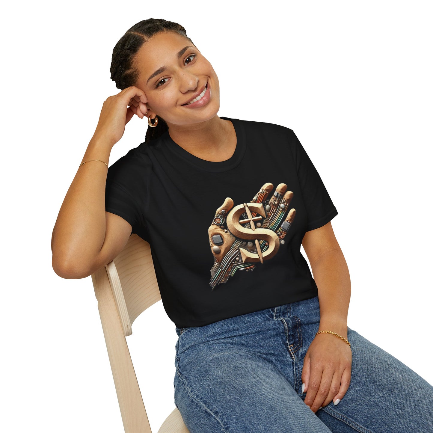 Vintage Robotic Hand Dollar Sign Unisex Softstyle T-Shirt