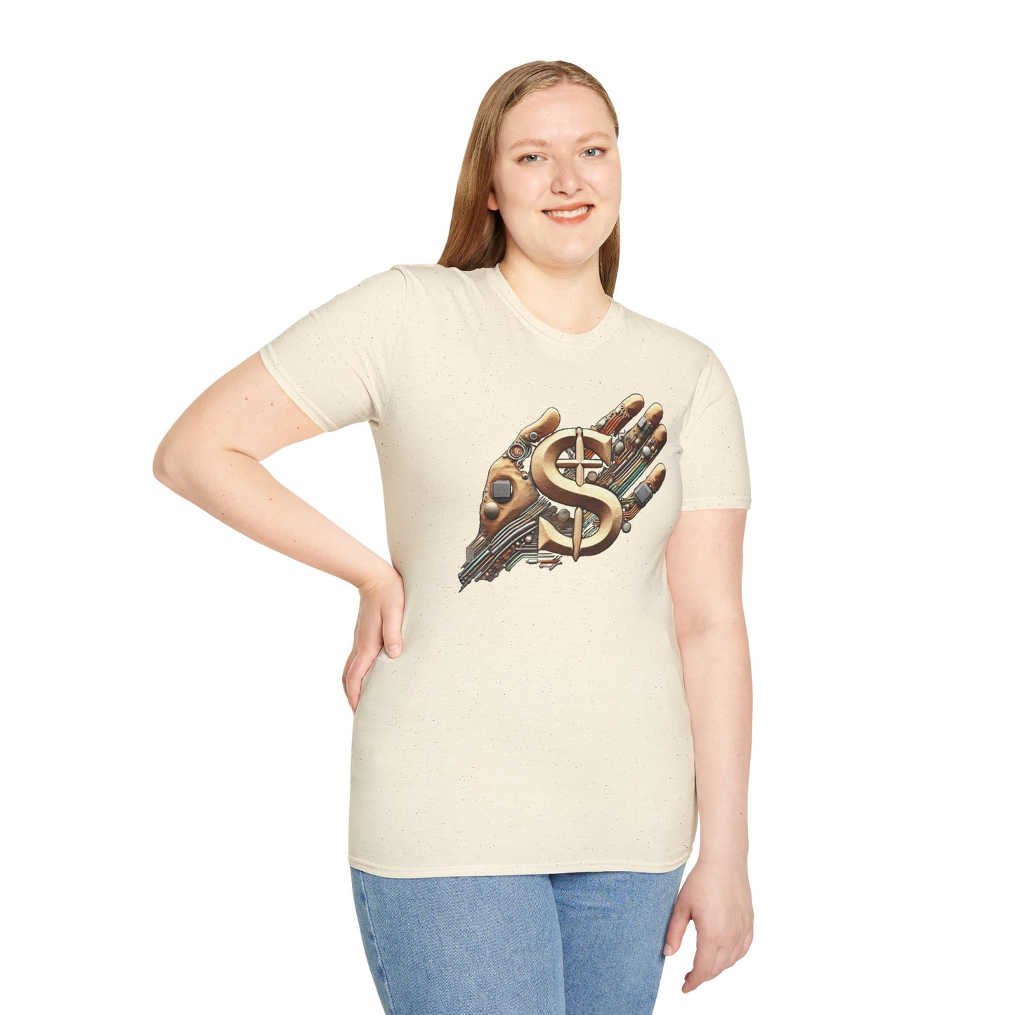 Vintage Robotic Hand Dollar Sign Unisex Softstyle T-Shirt
