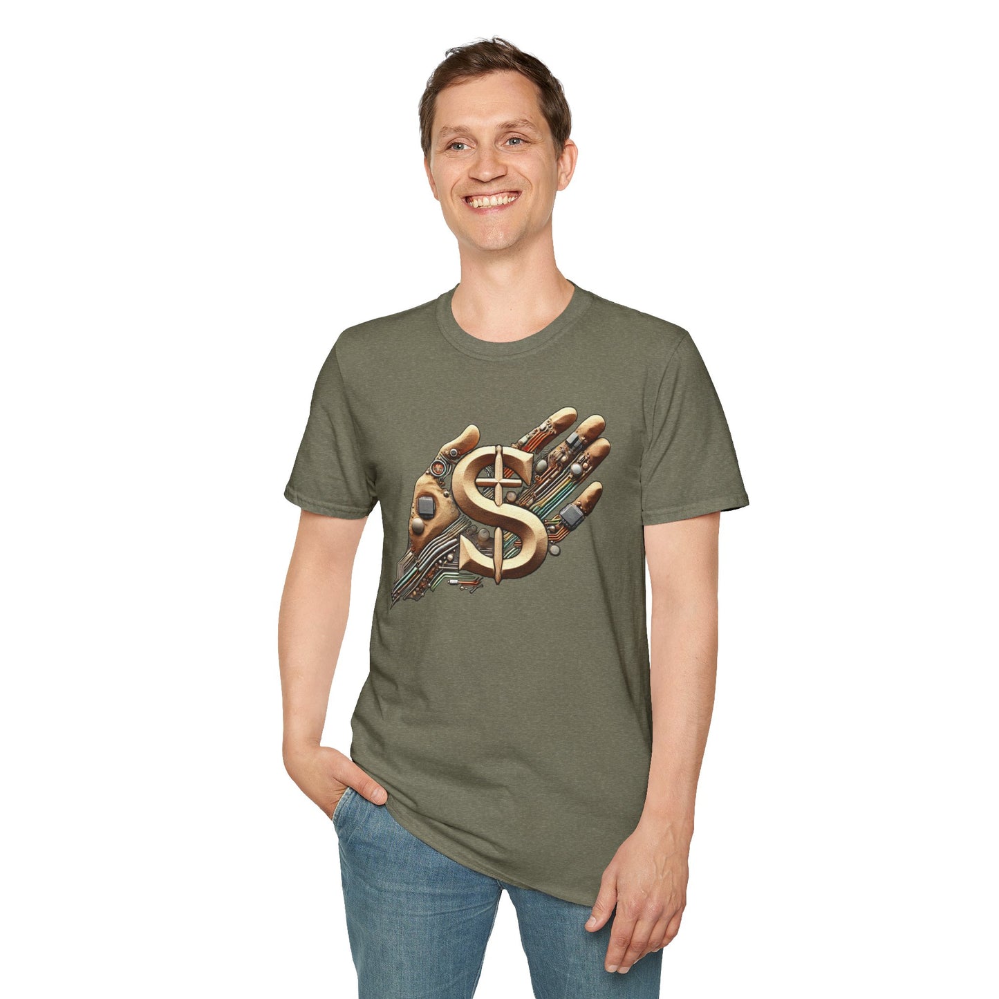 Vintage Robotic Hand Dollar Sign Unisex Softstyle T-Shirt