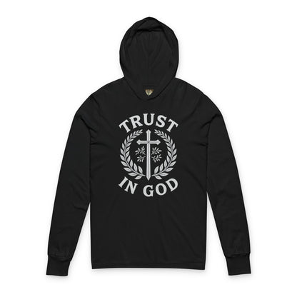 Trust in God Unisex Hooded Long Sleeve Tee, Faith-Based Apparel, Spiritual Gift, Christian Hoodie, Inspirational Wear for All Occasions