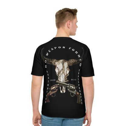 Men's Loose Graphic T-Shirt - 'No Weapon Formed' Western Design