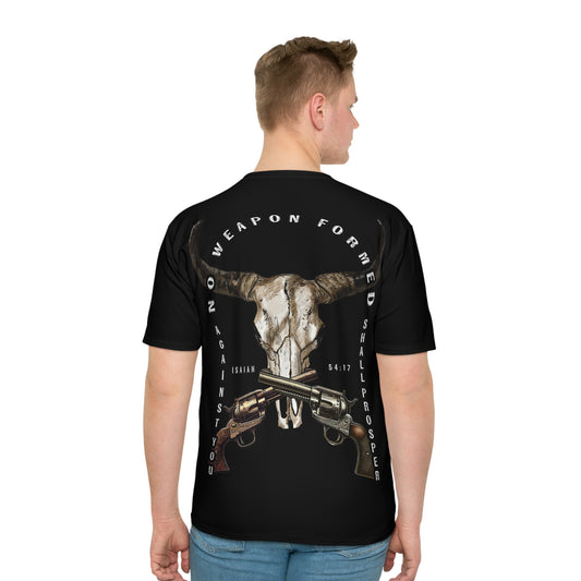 Men's Loose Graphic T-Shirt - 'No Weapon Formed' Western Design