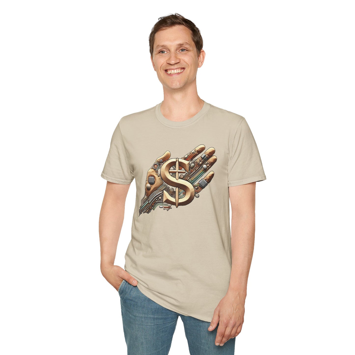 Vintage Robotic Hand Dollar Sign Unisex Softstyle T-Shirt