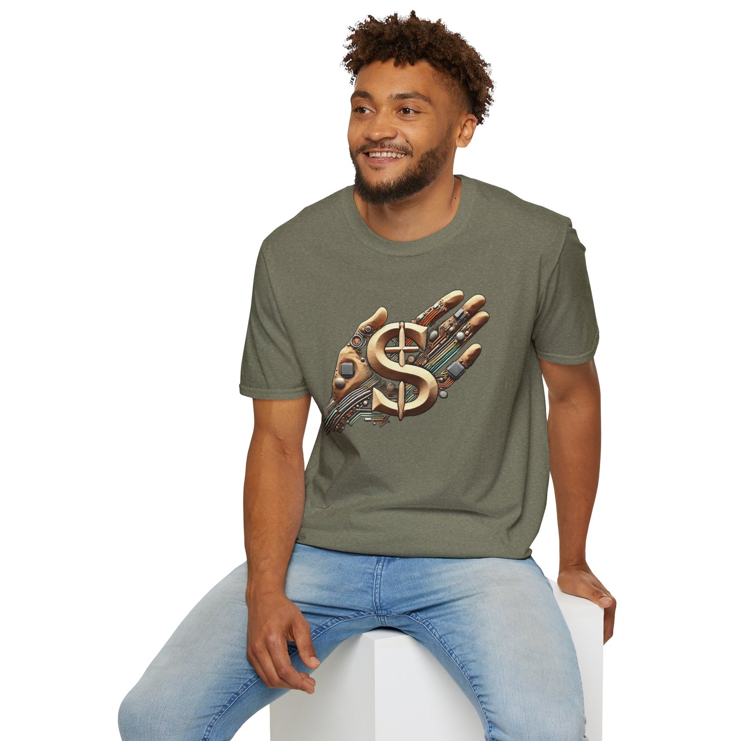 Vintage Robotic Hand Dollar Sign Unisex Softstyle T-Shirt