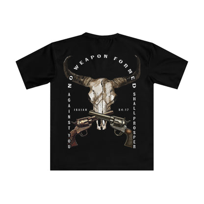 Men's Loose Graphic T-Shirt - 'No Weapon Formed' Western Design