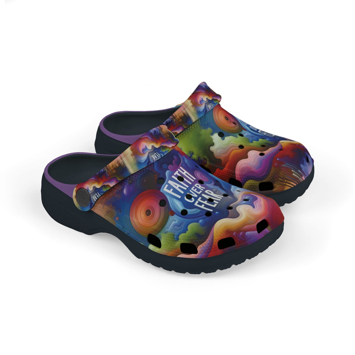 Colorful Kids' crocs - "Faith Over Fear" Inspirational Foam Slip-Ons