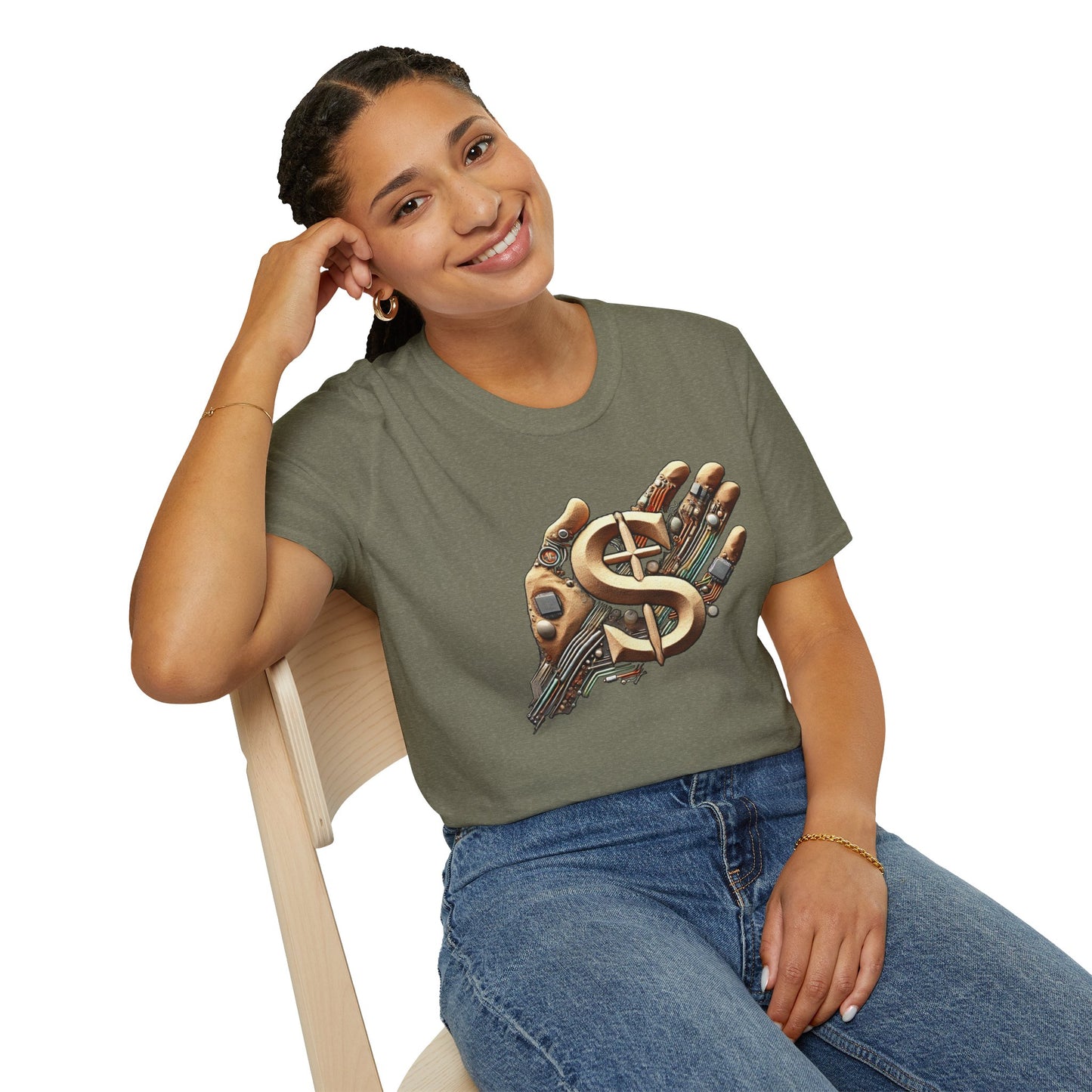 Vintage Robotic Hand Dollar Sign Unisex Softstyle T-Shirt