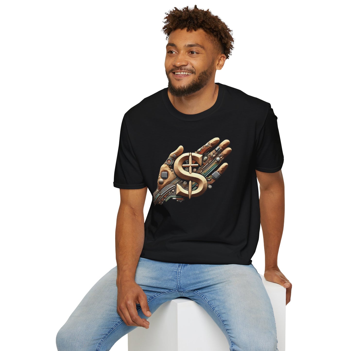 Vintage Robotic Hand Dollar Sign Unisex Softstyle T-Shirt