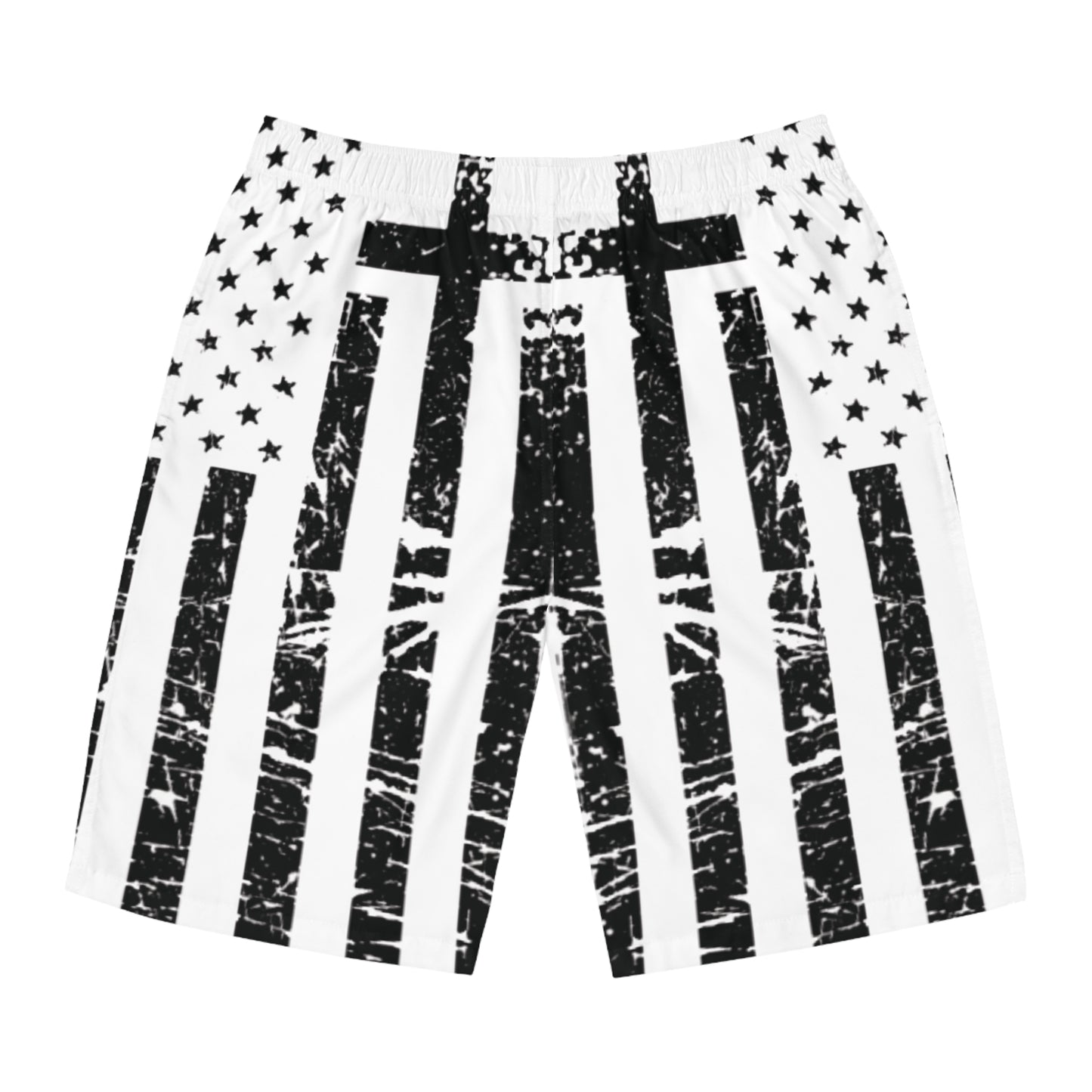 Men's Patriotic Board Shorts - Black and White Star Pattern