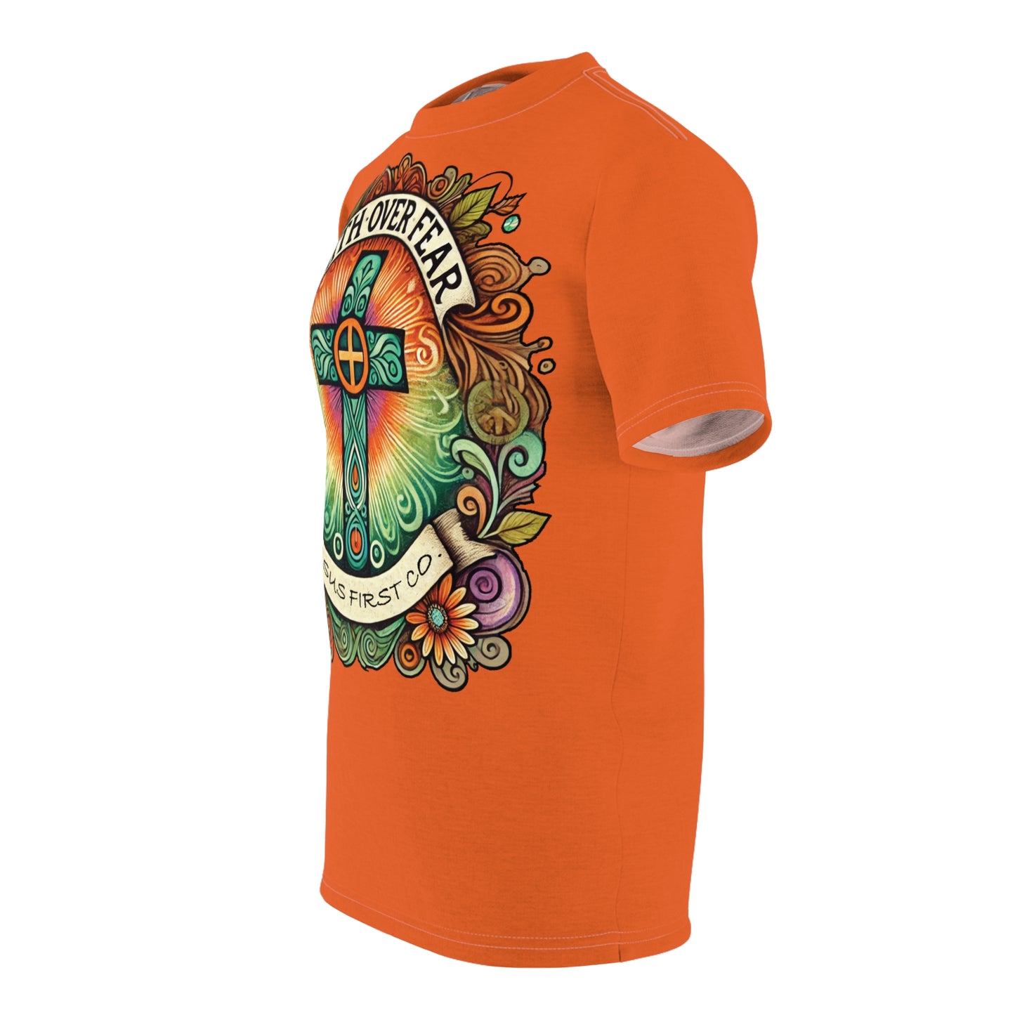 Faith Over Fear Cut & Sew Tee - Colorful Religious Graphic T-Shirt