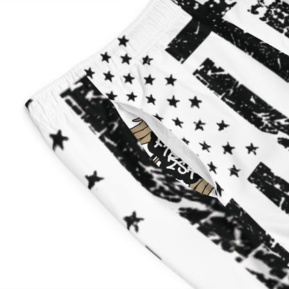 Men's Patriotic Board Shorts - Black and White Star Pattern