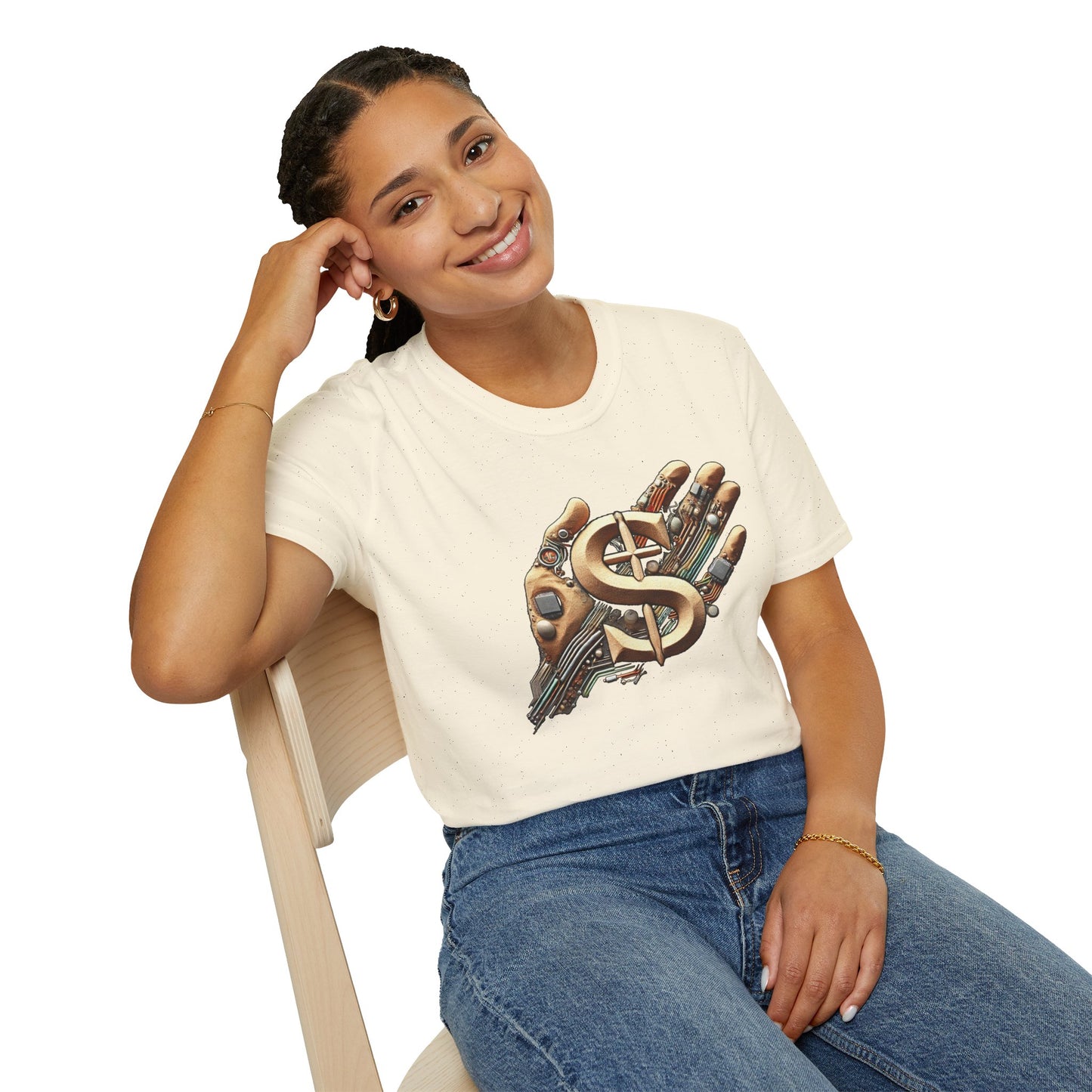 Vintage Robotic Hand Dollar Sign Unisex Softstyle T-Shirt