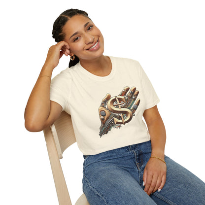 Vintage Robotic Hand Dollar Sign Unisex Softstyle T-Shirt