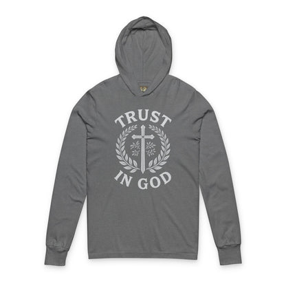 Trust in God Unisex Hooded Long Sleeve Tee, Faith-Based Apparel, Spiritual Gift, Christian Hoodie, Inspirational Wear for All Occasions