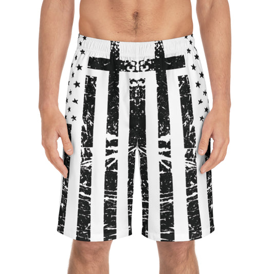 Men's Patriotic Board Shorts - Black and White Star Pattern