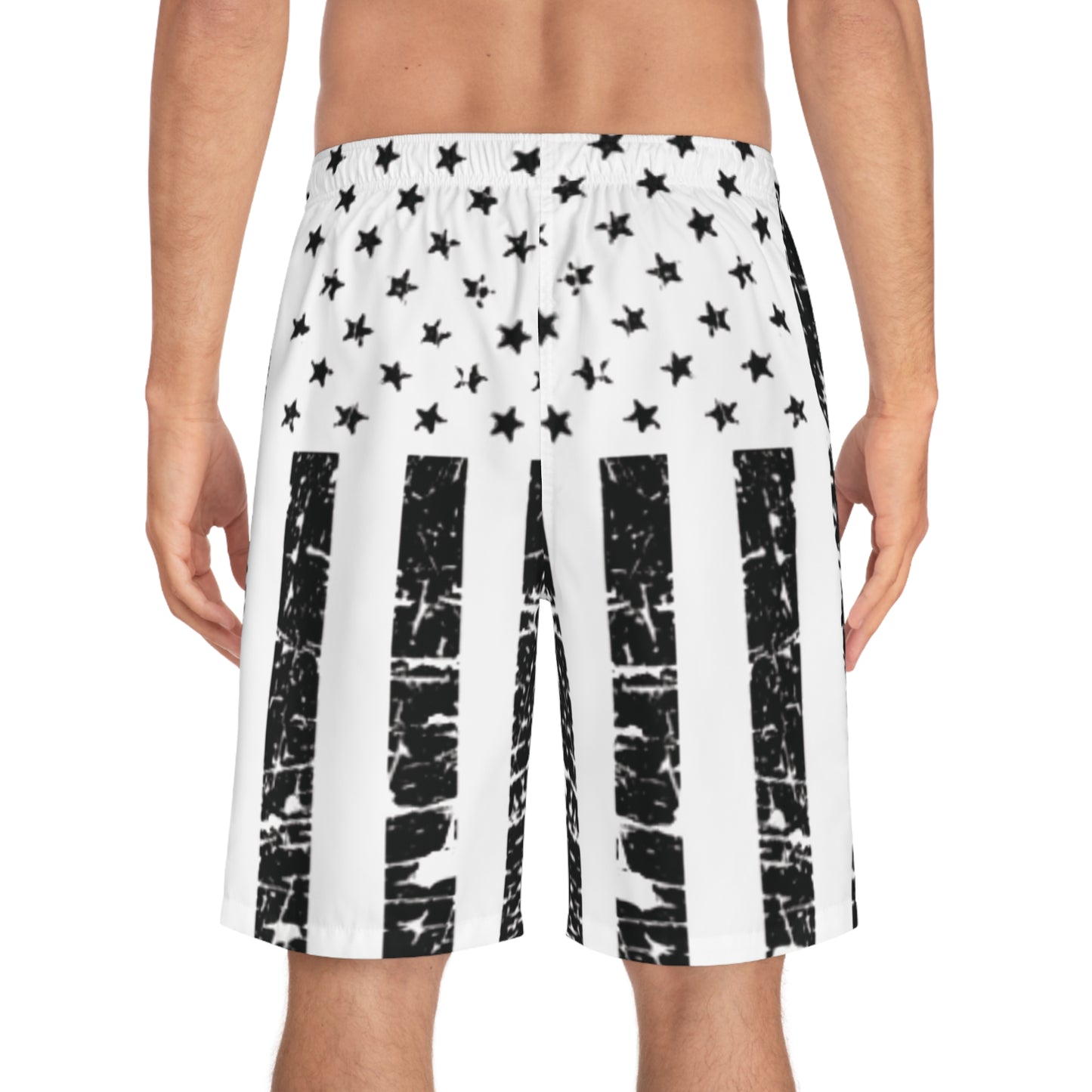 Men's Patriotic Board Shorts - Black and White Star Pattern